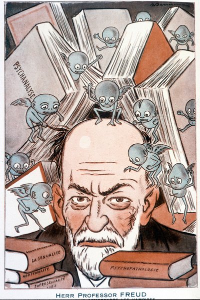 Caricatura de Sigmund Freud "El que hace comprender a los vampiros" - Ilustración de Adrien Barrere (1877-1931) en "Fantasio" del 15/05/1931 de Adrien Barrere