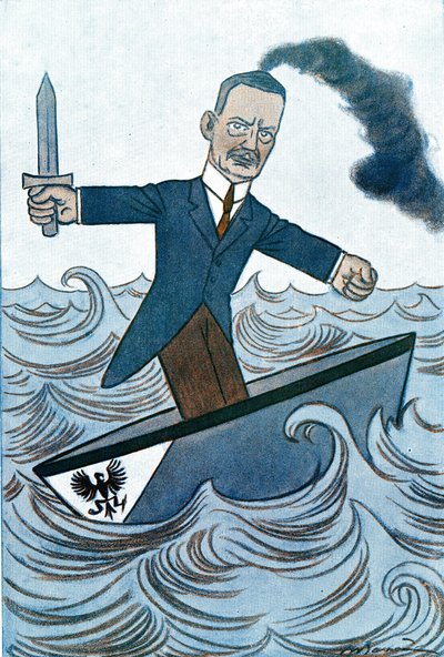 Viñeta de Wilhelm Cuno (1876-1933), político alemán responsable de asuntos marítimos. Dibujo de Adrien Barrere (1877-1931) de Fantasio de Adrien Barrere