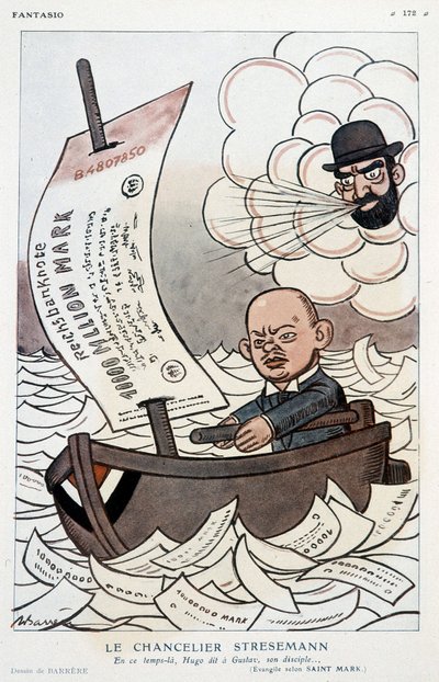 Caricatura sobre el Canciller Alemán Gustav Stresemann (1878-1929) y la Devaluación del Marco - Ilustración de Adrien Barrere (1877-1931) en “Fantasio” del 01/11/1923 de Adrien Barrere