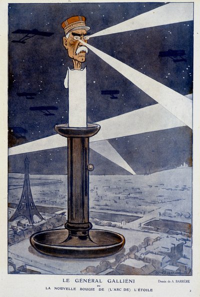 General Gallieni o la nueva vela (desde la proa) la estrella. En Fantasio 01/12/1915. Dibujo de A. Barrère. de Adrien Barrere