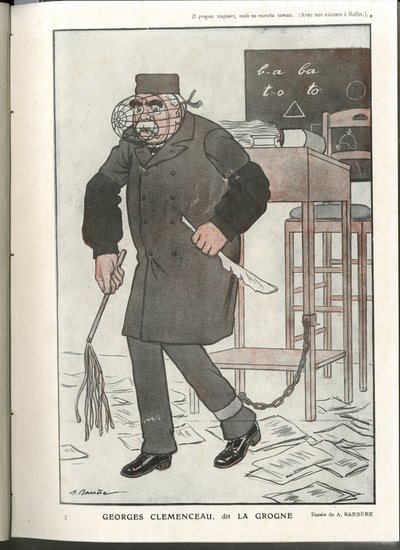 Ilustración de A Barrere (1874-1931) en "Fantasio", 01/05/16 - Georges Clemenceau, llamado La Grogne - Guerra del 14-18, Censura - Clemenceau George de Adrien Barrere