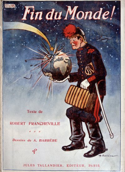 La tierra golpeada por un cometa - Portada del libro "Fin du monde" por Francheville, ilustrado por A. Barrère, Tallandier de Adrien Barrere