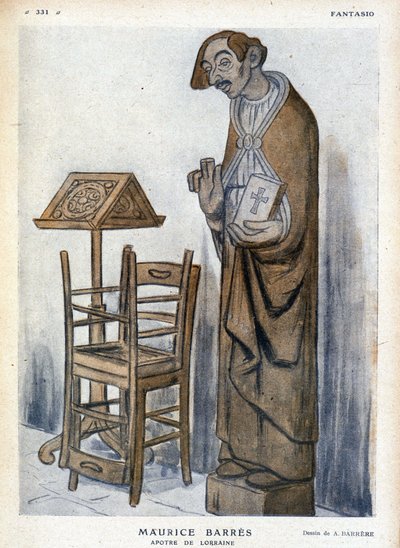 Maurice Barrès y Apotre de Lorraine - Caricatura por Adrien Barrere (1877-1931) en “Fantasio” de Adrien Barrere