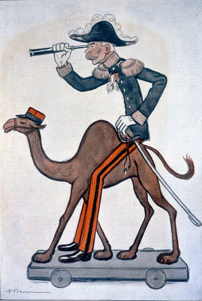 Moulaï - Hubert (Louis-Hubert-Gonzalve) Lyautey (1854-1934), caricatura de Lyautey en Marruecos - por Barrère, en 