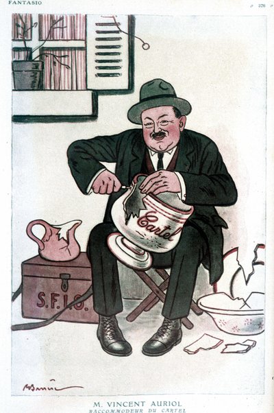 Sr. Vincent Auriol, Cartel Raccommodeur: dibujo humorístico sobre Vincent Auriol (1884-1938), sobre la SFIO y el Cartel de la izquierda. Dibujo de A. Barrere - en “Fantasio” del 15/02/1929 de Adrien Barrere