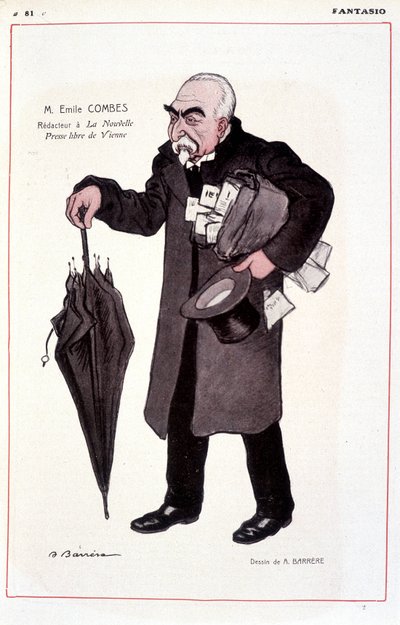 Retrato de Emile Combes, político francés (1835-1921), Reactor en La Nouvelle Presse libre de Vienne - Ilustración de Adrien Barrere (1877-1931) en Fantasio 01/03/1907 de Adrien Barrere
