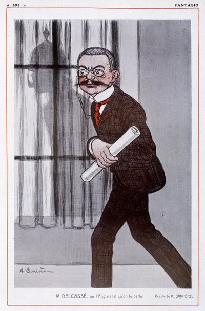 Retrato de Theophile Delcasse (1852-1923), Ministro de Asuntos Exteriores de Francia en “Fantasio” - Ilustración de Adrien Barrere (1877-1931) de Adrien Barrere