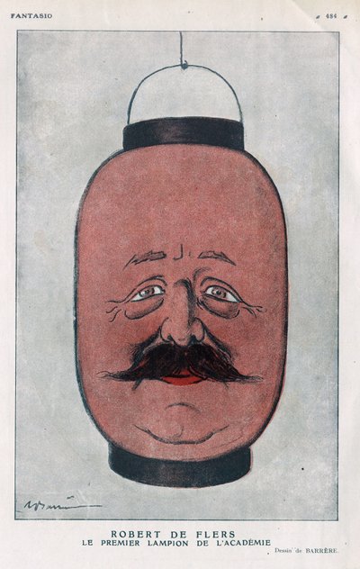Robert Pelleve de La Motte-Ango, Marqués de Flers, dramaturgo francés (1872-1927). (La primera linterna de la academia). Caricatura de Barrere en 