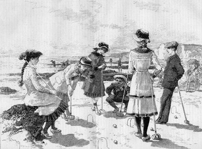 Niños jugando al croquet en la playa. Grabado por Adrien Marie en “Le Monde Illustré” n°1277 del 17 de septiembre de 1881. de Adrien Emmanuel Marie