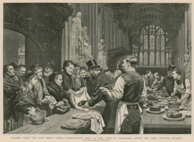 Distribución de comida a los pobres en Guildhall después del Banquete del Alcalde (grabado) de Adrien Emmanuel Marie