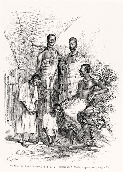 Habitantes de Grand-Bassam, ilustración de Le Tour du Monde, 1868 de Adrien Emmanuel Marie