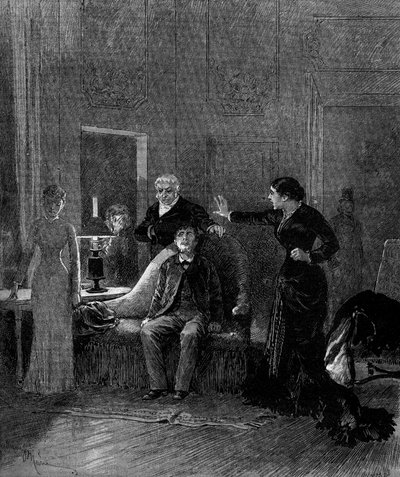 Representación teatral: 5to acto de “Jack” de Alphonse Daudet (1840-1897) y H. Lafontaine con la Srta. Sisos (Cecile), M. Porel (Dr. Rivals), M. Chelles (Jack), Srta. Montaland (Ida de Barancy). París, teatro de l