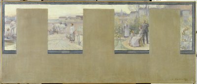 Boceto para el ayuntamiento de Nogent-sur-Marne: Le canotage - le labourage - la villégiature - le jardinage, en 1889 (óleo sobre lienzo (armadura)) de Adrien Karbowsky