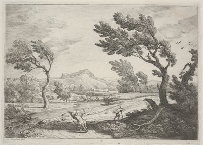 Paisaje con viajeros en un viento fuerte de Adrien Manglard