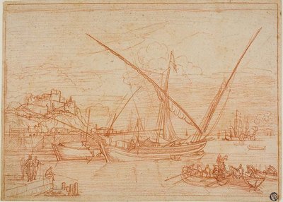 Vista de un puerto: Barcos en un puerto de Adrien Manglard