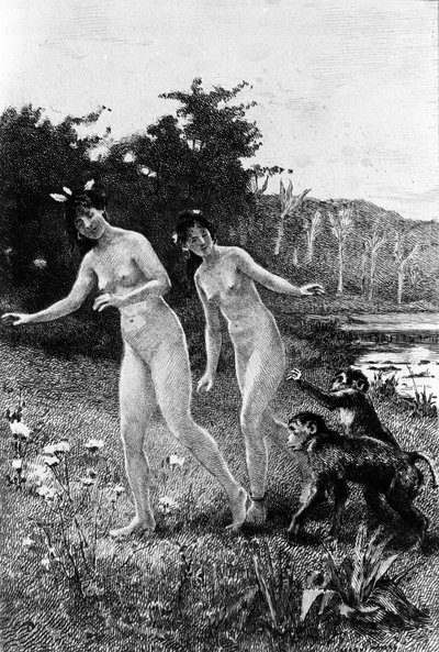 Grabado de Adrien Moreau (1843-1906) ilustrando “Cándido” de Francois Marie Arouet dit Voltaire (1694-1778) de Adrien Moreau