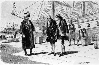 Grabado de Adrien Moreau (1843-1906) ilustrando "Candide" de Francois Marie Arouet dit Voltaire (1694-1778). de Adrien Moreau