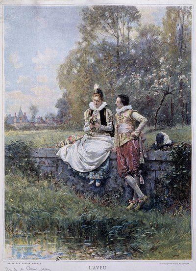 La confesión - por A Moreau, principios del siglo XX de Adrien Moreau