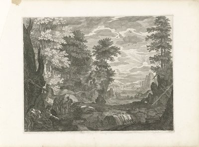 Cascada con una ciudad al fondo Cuatro paisajes en Bohemia (título de la serie) de Aegidius Sadeler (II) (attributed to)
