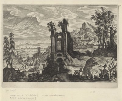 Paisaje con caza del oso de Aegidius Sadeler (II) (rejected attribution)