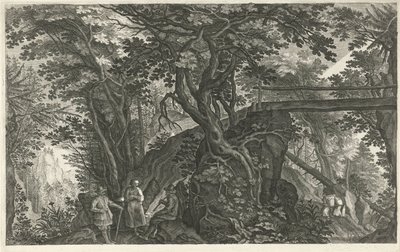 Paisaje de bosque con un puente. Ocho paisajes en Bohemia (título de la serie) de Egidius  Sadeler (II)