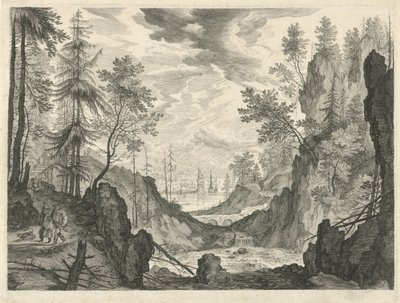 Paisaje de bosque con cascada Paisajes de montaña del Tirol (título de la serie) de Egidius  Sadeler (II)