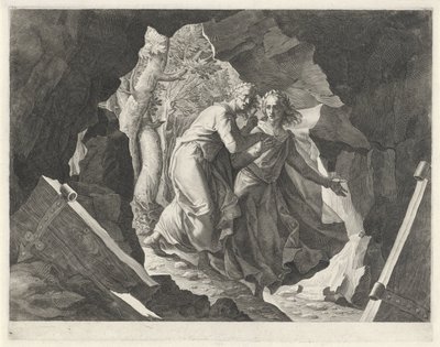 Dante y Virgilio entran al infierno por una puerta de Egidius  Sadeler (II)