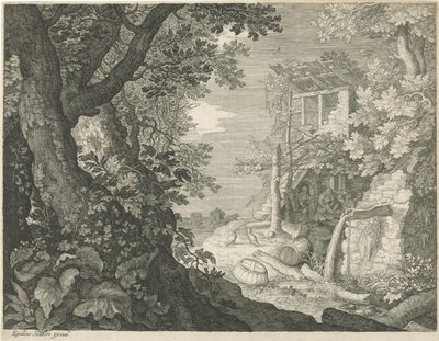 Bebiendo hombres en una posada Seis paisajes (título de la serie) de Egidius  Sadeler (II)