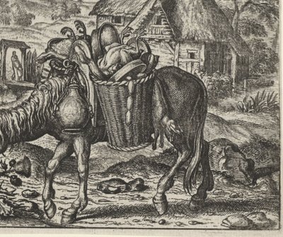 Fábula del burro cargado de manjares de Egidius  Sadeler (II)