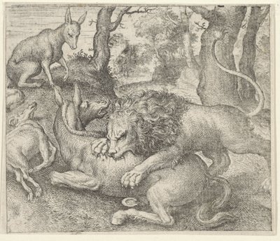 Fábula del león y el zorro de Egidius  Sadeler (II)