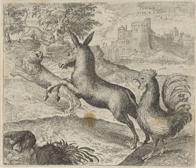 Fábula del León, el Burro y el Gallo de Egidius  Sadeler (II)
