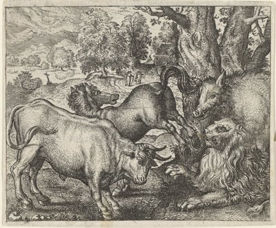 Fábula del viejo león de Egidius  Sadeler (II)