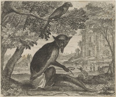 Fábula del loro y el mono de Egidius  Sadeler (II)
