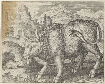 Fábula del toro y el ratón de Egidius  Sadeler (II)