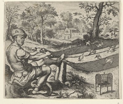 Fábula del pajarero y la serpiente de Egidius  Sadeler (II)