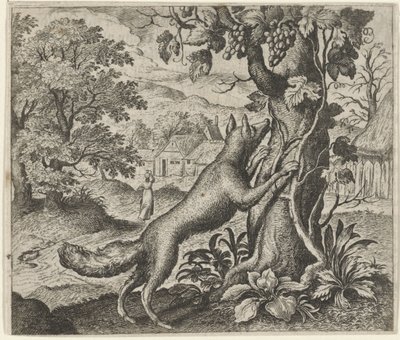Fábula de la zorra y las uvas de Egidius  Sadeler (II)