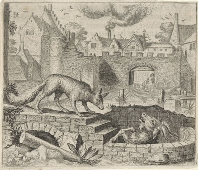 Fábula de la zorra y la cabra de Egidius  Sadeler (II)