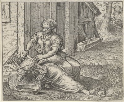 Fábula de la mujer y la gallina de Egidius  Sadeler (II)