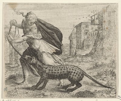 Fábula de la mujer con un gato civeta de Egidius  Sadeler (II)