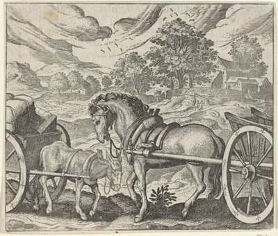 Fábula del burro y el caballo descontentos de Egidius  Sadeler (II)