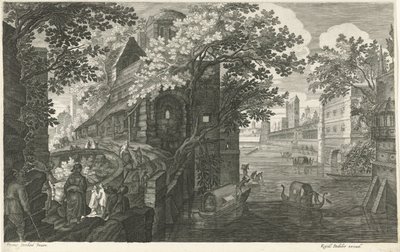 Góndolas en un canal Ocho paisajes en Bohemia (título de la serie) de Egidius  Sadeler (II)