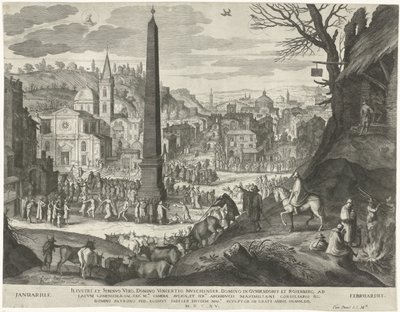 enero y febrero Los doce meses en seis paisajes italianos (título de la serie) de Egidius  Sadeler (II)