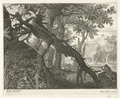 Caza de conejos en un paisaje forestal Seis paisajes (título de la serie) de Egidius  Sadeler (II)