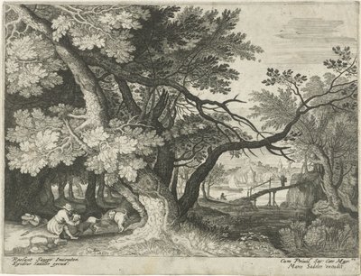 Paisaje con dos cazadores Paisajes del Tirol (título de la serie) de Egidius  Sadeler (II)