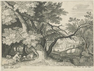 Paisaje con dos cazadores Paisajes del Tirol (título de la serie) de Egidius  Sadeler (II)