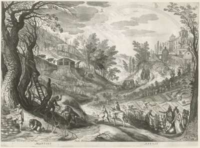 marzo y abril Los doce meses en seis paisajes italianos (título de la serie) de Egidius  Sadeler (II)