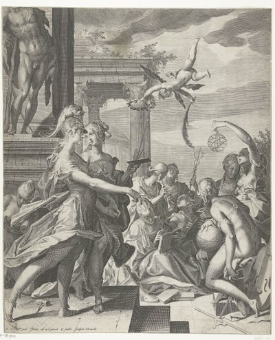 Minerva acompaña a la Pintura a su lugar con las ciencias de Egidius  Sadeler (II)