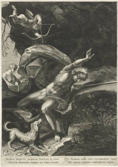 Narciso en el pozo Hércules y Cerbero de Egidius  Sadeler (II)