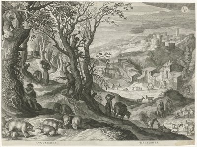 noviembre y diciembre Los doce meses en seis paisajes italianos (título de la serie) de Egidius  Sadeler (II)