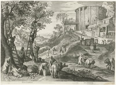 septiembre y octubre Los doce meses en seis paisajes italianos (título de la serie) de Egidius  Sadeler (II)